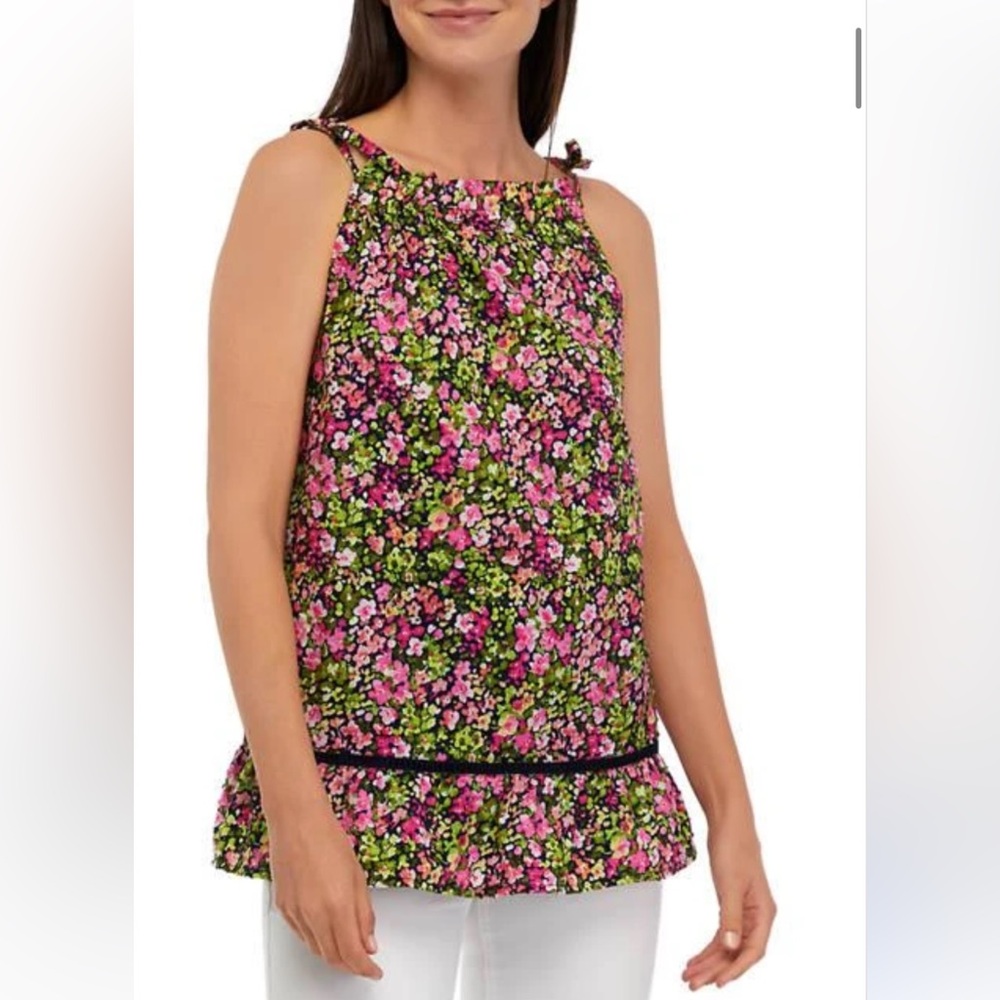 Crown & Ivy Floral Ditzy Sleeveless Swiss Dot Top